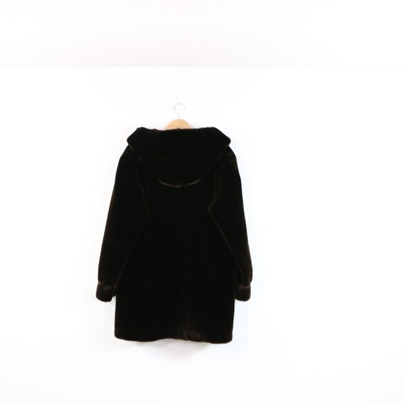 *Vintage Lucien Daville Paris Faux Fur Coat - Harrods Dark Brown with Hood - Picture 8 of 8